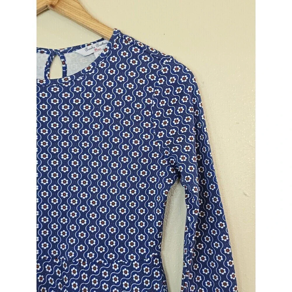 Brooks Brothers Floral Long Sleeve Dress Girls Size Large Blue Red White Ruffle